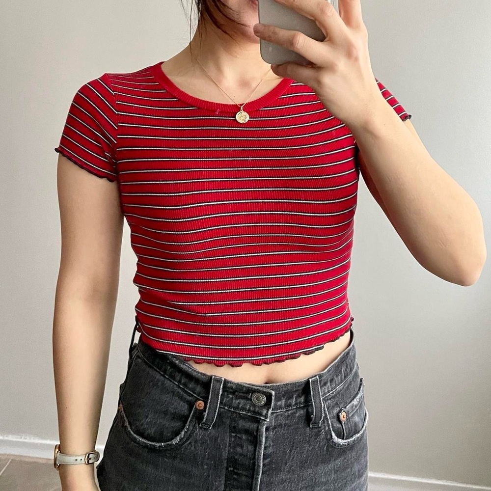 Garage Red Striped Baby Tee Crop Top